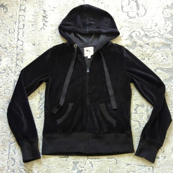 Pink Rose Hoodie Velour Black Size M Fluer de Lis - Picture 4 of 11